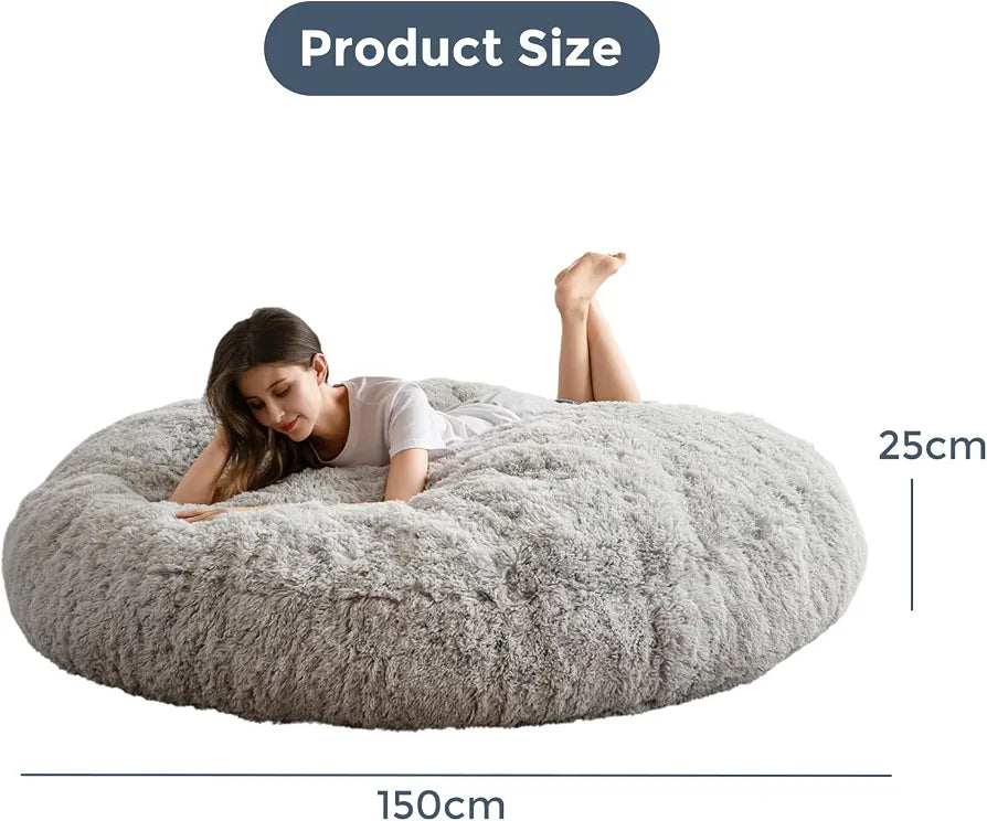 MAXYOYO Giant Bean Bag Bed - Round Bean Bag Chair - Large Sofa with long Faux Fur Cover and Fluffy Filling Included for Adult, Couples, Guest 
