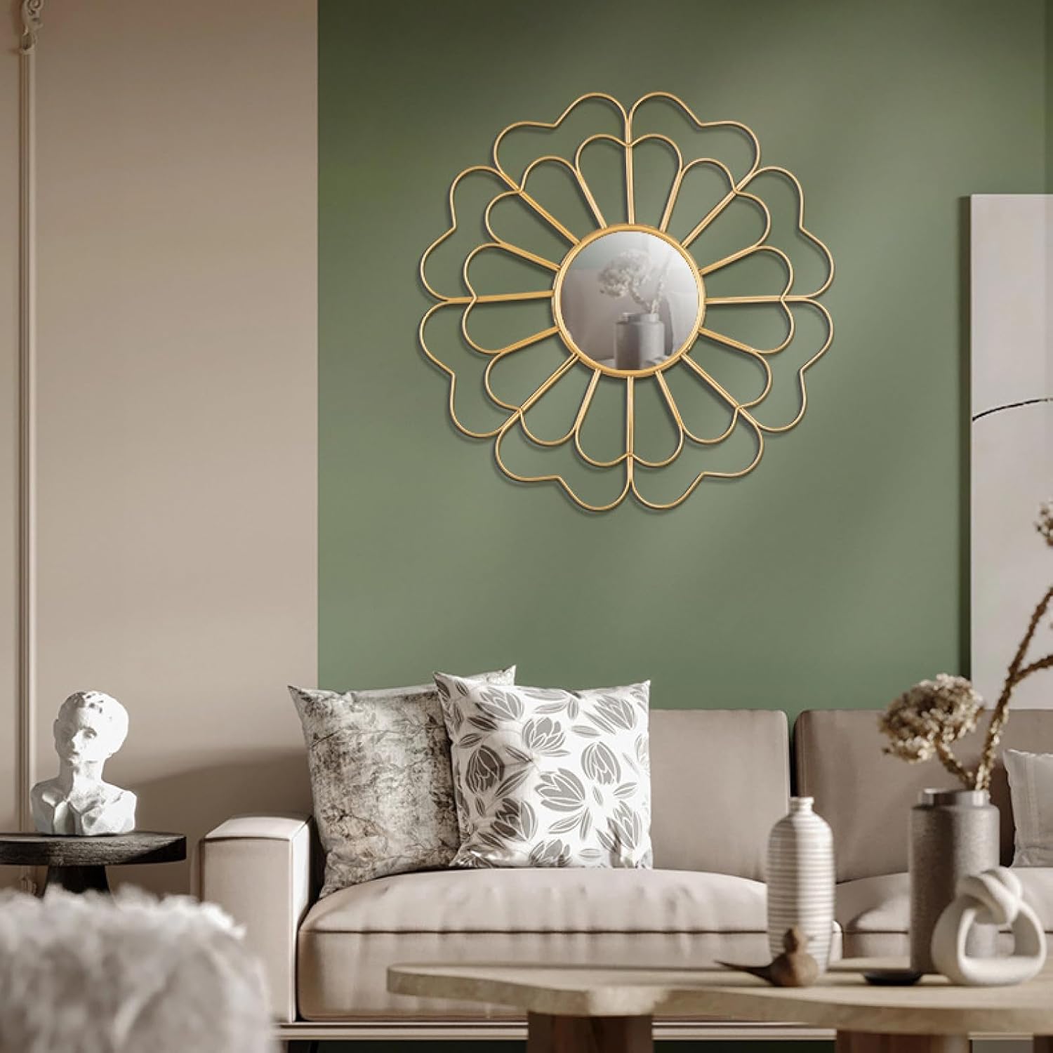 Gold Mirrors for Wall, Metal Sunburst Wall Mirror for Room Decor & Home Decor 15 inch Boho Wall Art Decorative Mirror