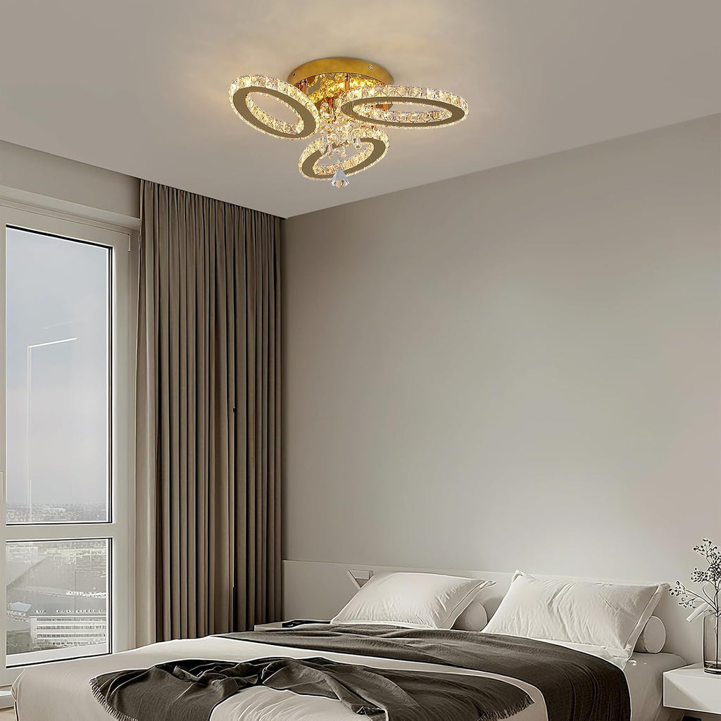 VETRULUS Crystal Chandelier Gold Flush Mount Light Dining Room Tri-Color