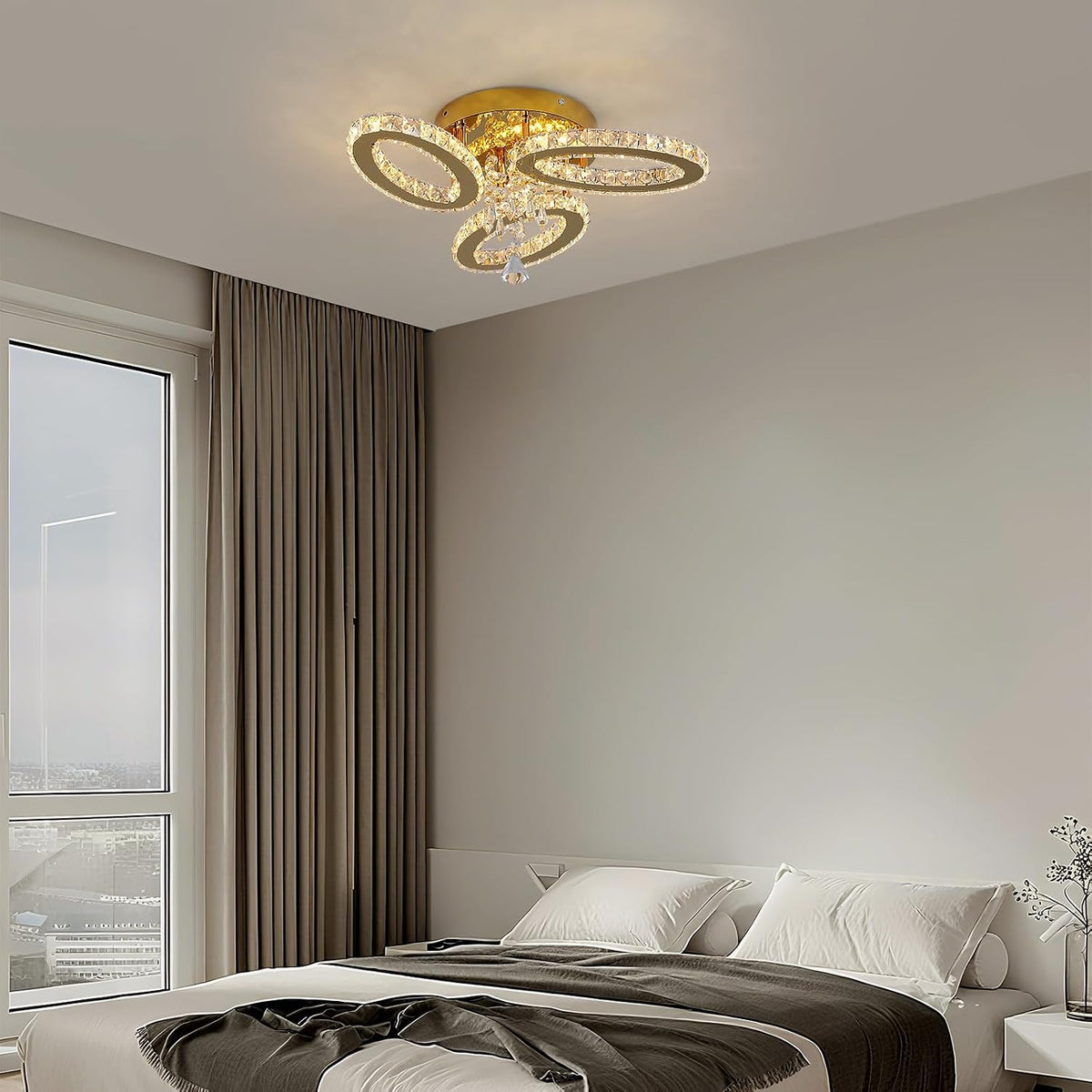 VETRULUS Crystal Chandelier Gold Flush Mount Light Dining Room Tri-Color
