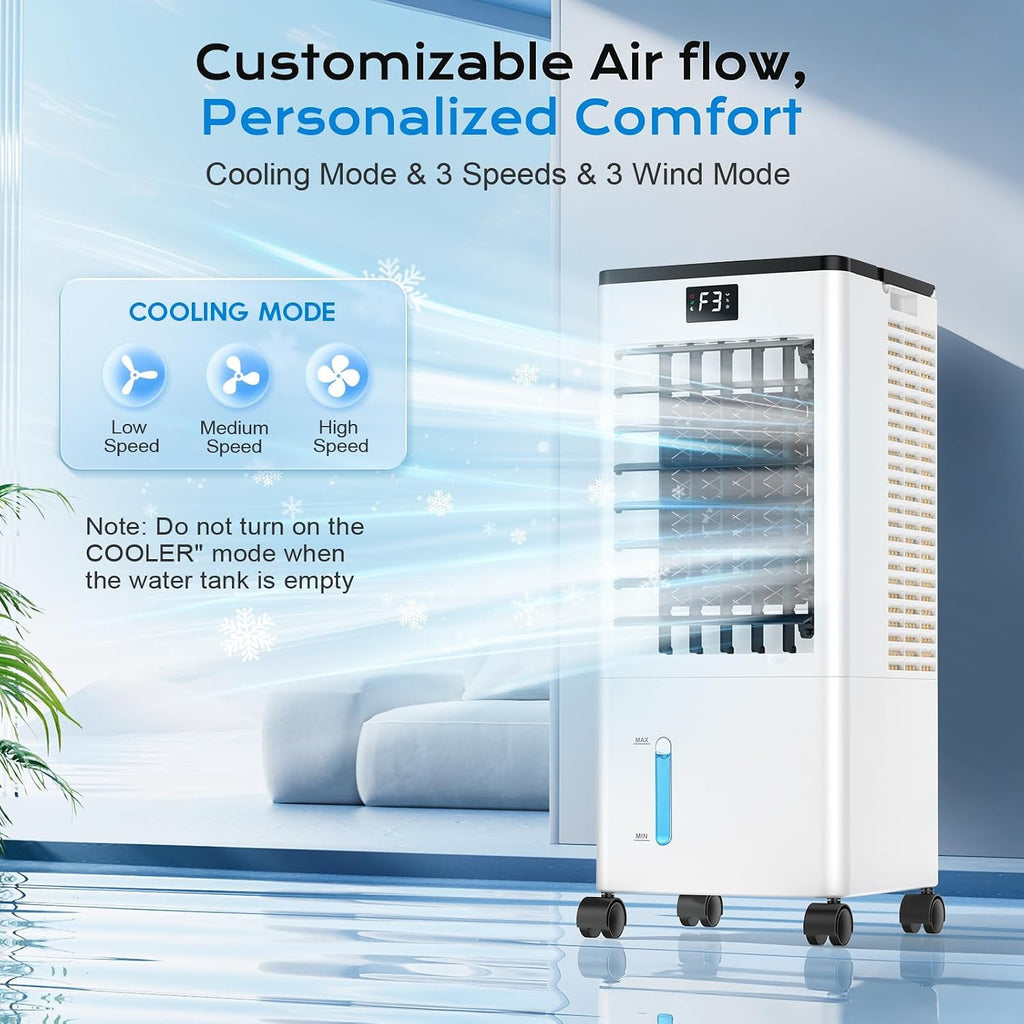 Mobile Air Conditioners, 60W Evaporative Air Cooler, LED Display 10M/S 3 Modes 8L Tank 12H Timer 60°/120° Oscillation Low Noise, Touch/Remote Control 4 Ice Box Air Conditioner Unit for Home Bedroom [Energy Class A++]