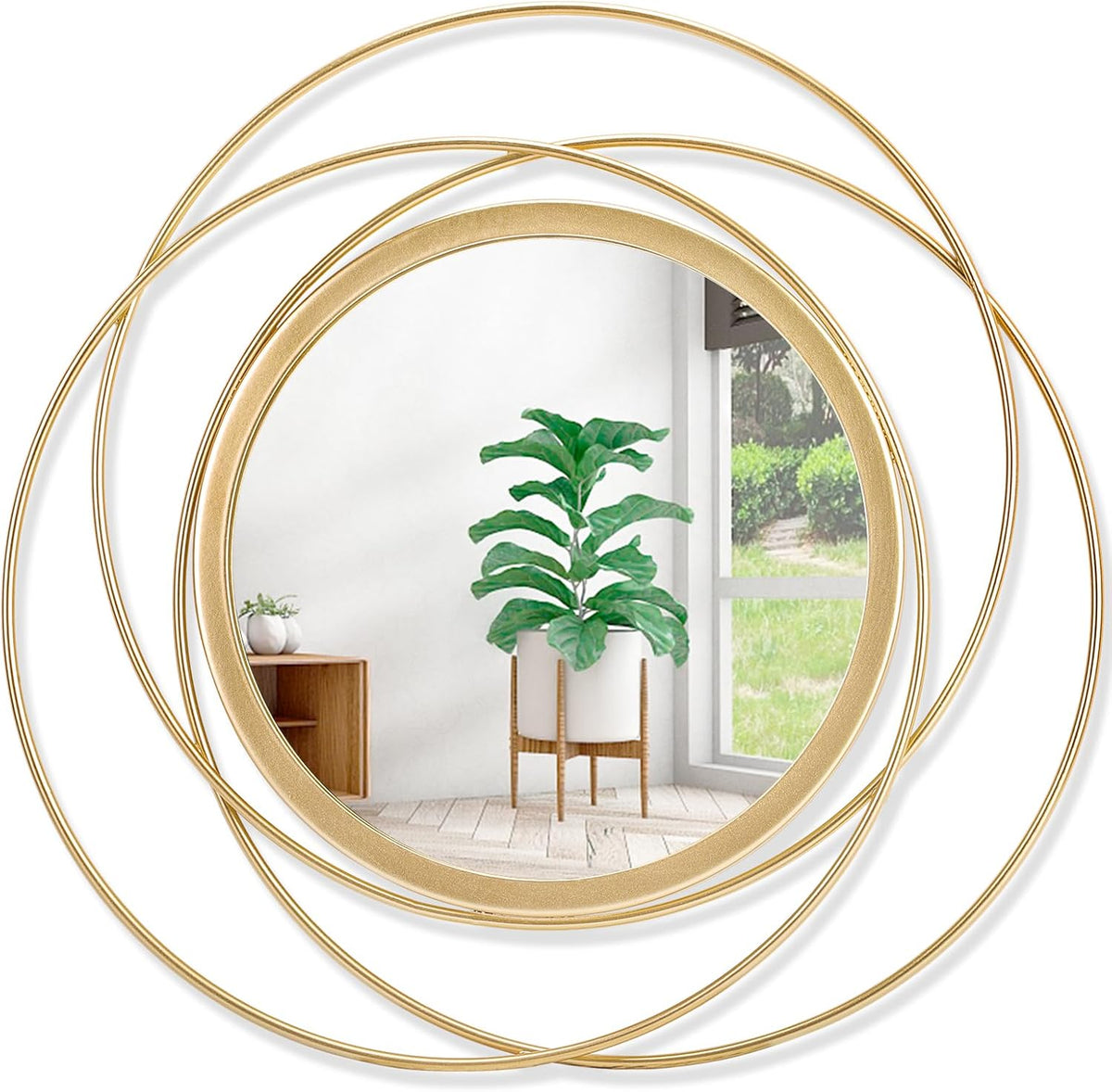Wall Mirror Mounted Gold Large Round Decorative Mirrors, Circle Metal Art Mirror Home for Bathroom Vanity, Living Room or Bedroom 60 x 60 cm 60L x 60W cm Circle&gold