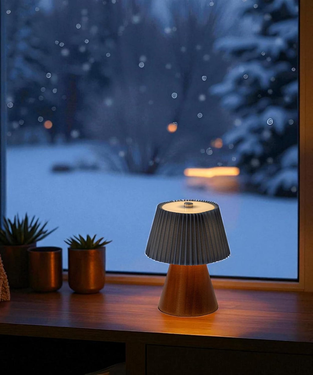 Pleated Shade LED Table Lamp – Midnight Blue, Battery-Operated, Warm White Light – Cordless Bedside or Desk Light, Decorative Lighting for Bedroom, Lounge, Dining Table – Aesthetic Gift
