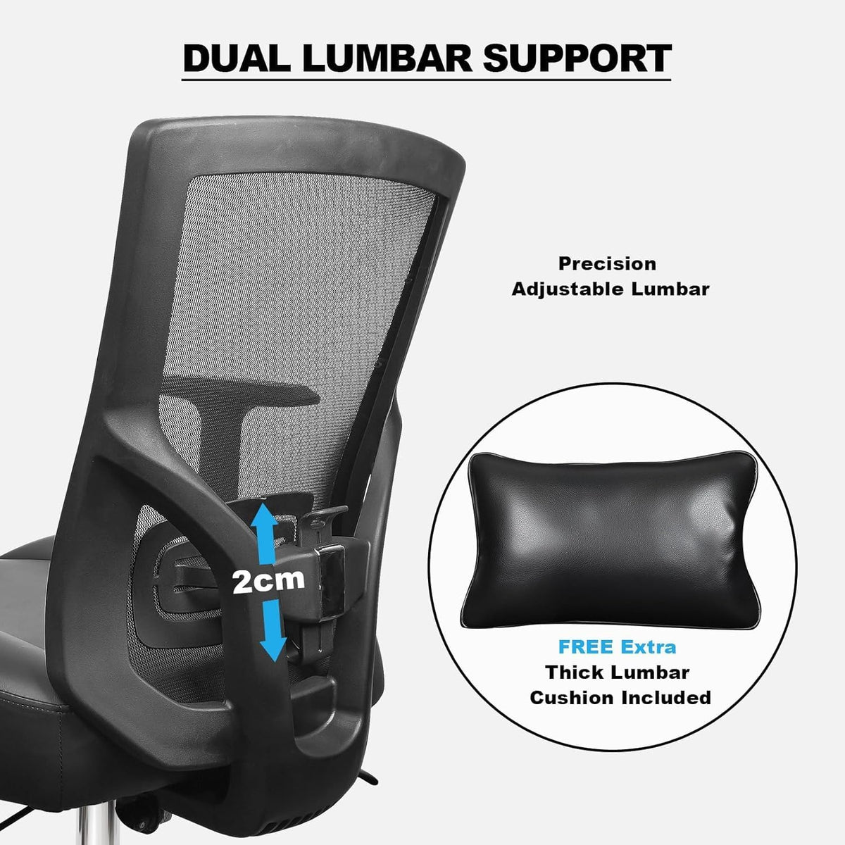 MELOKEA 440LBS/200KG Heavy Duty Office Chair, Extra Wide and Thick Spring Cushion Ergonomic Chair, Adjustable Lumbar Support & Pillow, PU Leather Big & Tall XXL for Heavy People and Sit Cross-Legged