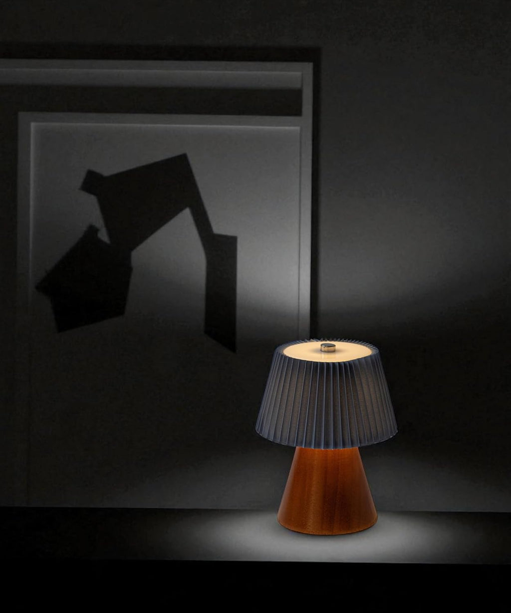 Pleated Shade LED Table Lamp – Midnight Blue, Battery-Operated, Warm White Light – Cordless Bedside or Desk Light, Decorative Lighting for Bedroom, Lounge, Dining Table – Aesthetic Gift