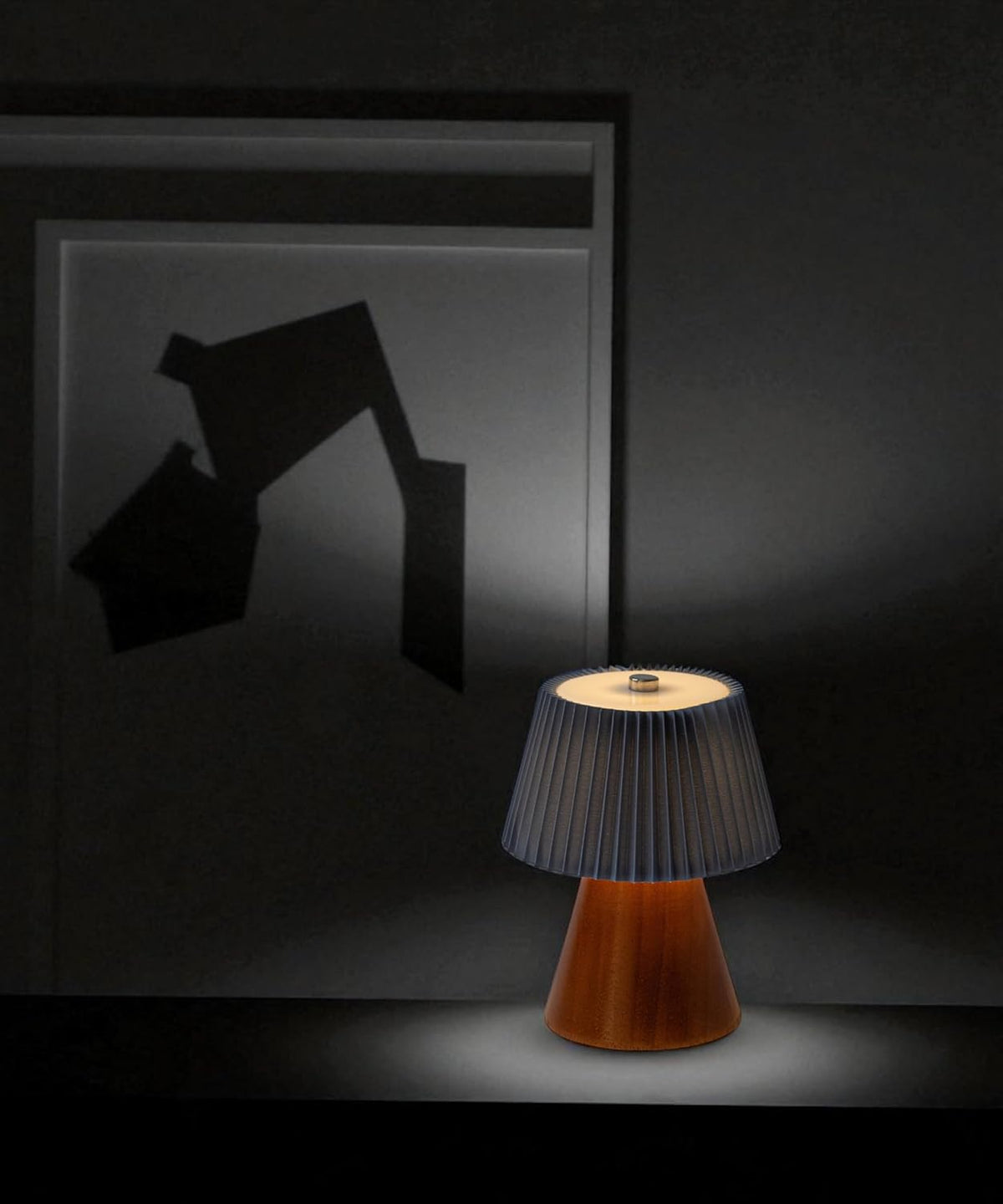 Pleated Shade LED Table Lamp – Midnight Blue, Battery-Operated, Warm White Light – Cordless Bedside or Desk Light, Decorative Lighting for Bedroom, Lounge, Dining Table – Aesthetic Gift