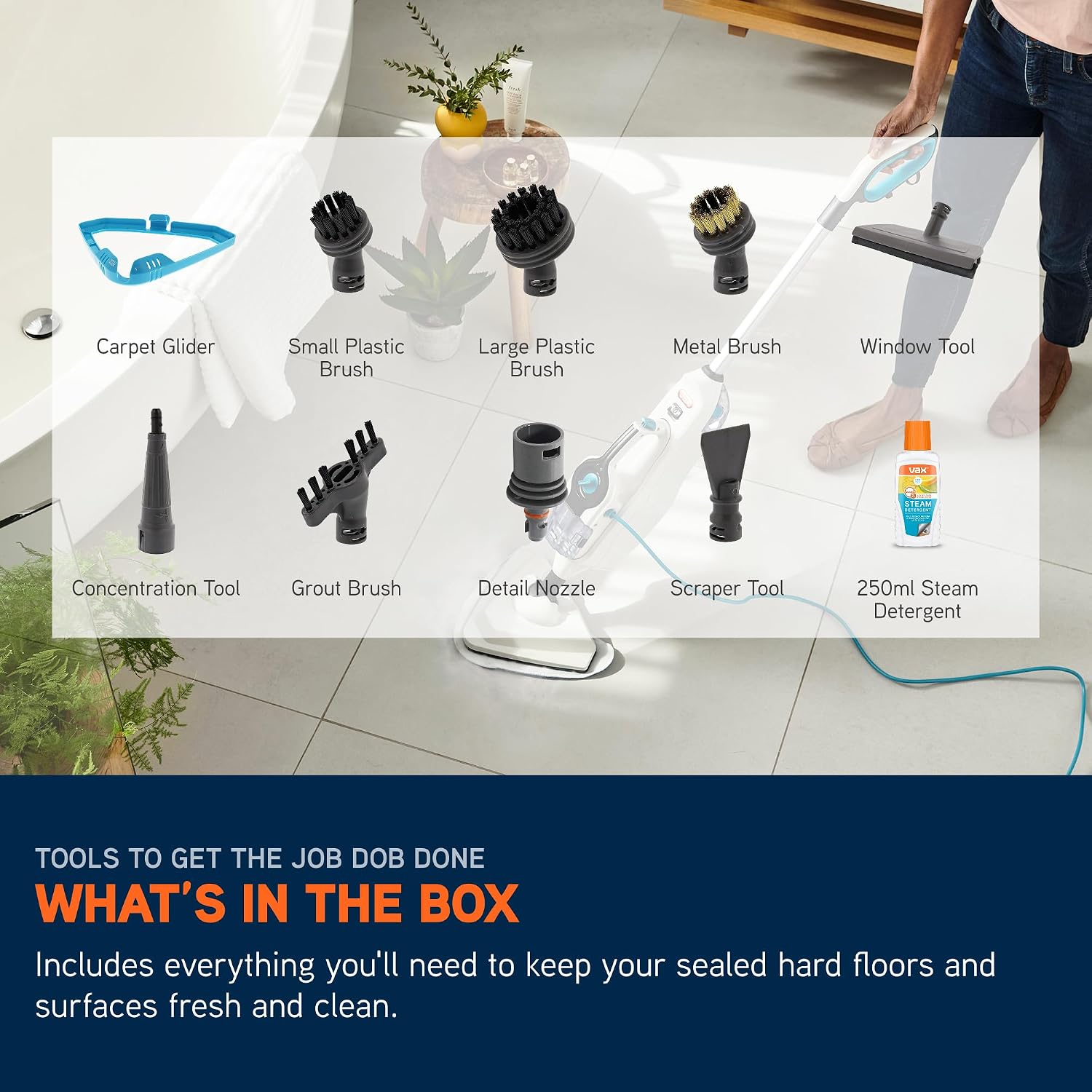 Vax Steam Fresh Combi Classic Steam Cleaner, Portable Handheld and Floor Steam Mop, Detergent and 10 Accessories for the Oven, Bathroom and Home, Easy to Carry, 1600W, 3.7kg, White & Blue, S86-SF-CC