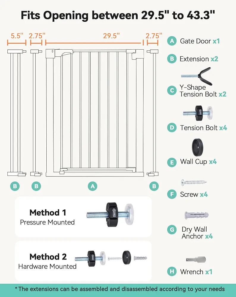 COMOMY Baby Gate Stairs, Dog Gate Pressure Fit, Black 91.5cm Tall 75-110cm