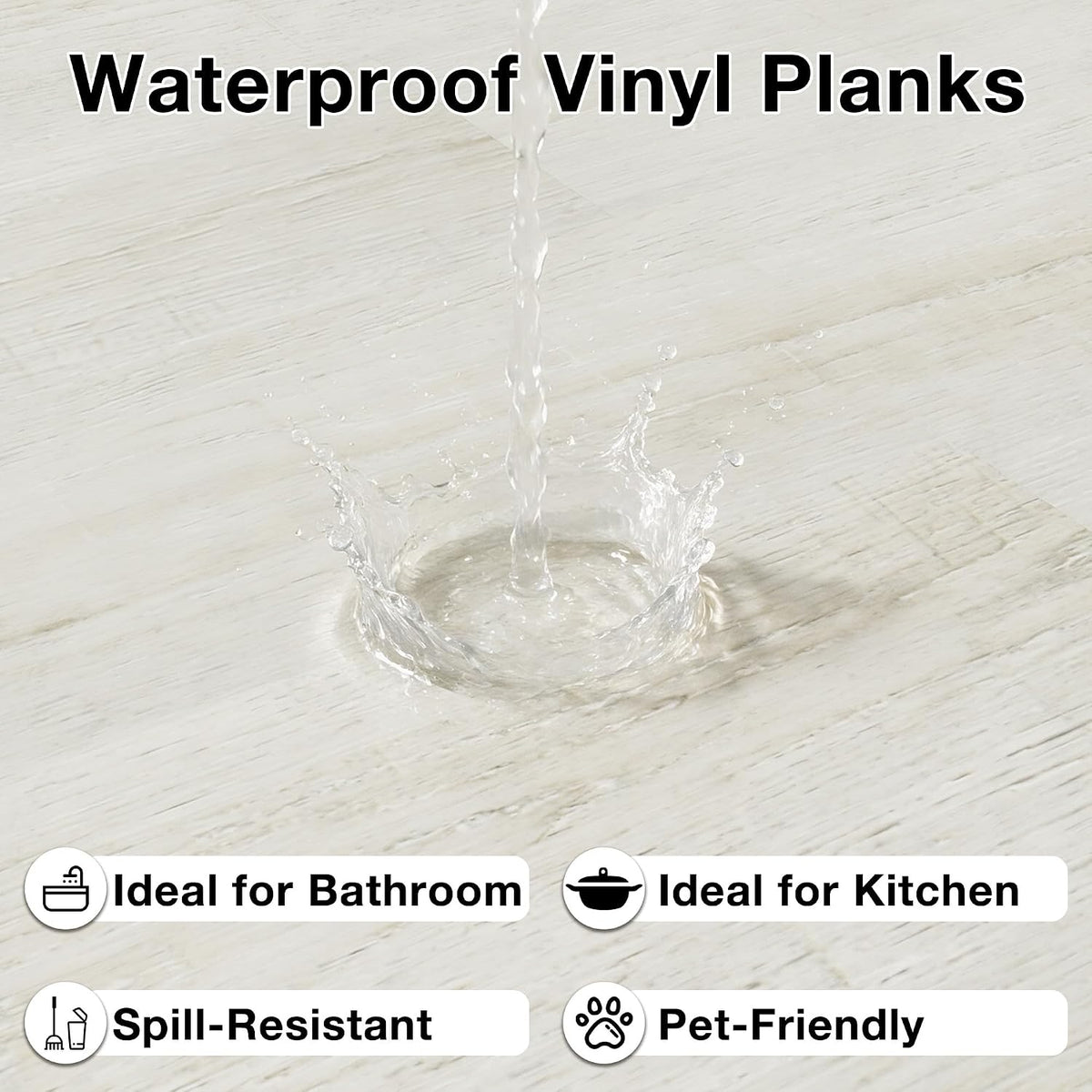 MULGREAT Vinyl Flooring, 16Pieces Self Adhesive Vinyl Floor Tiles, Waterproof Peel and Stick Floor Planks for Bedroom Bathroom Kitchen Hallway 16 Planks (2.23m²) Tea White