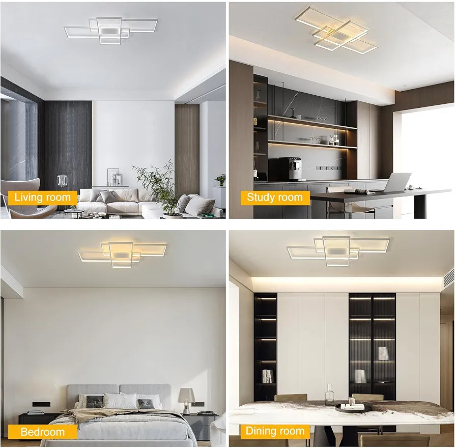 White Modern LED Ceiling Light, Dimmable Remote Control, 50W, 90cm