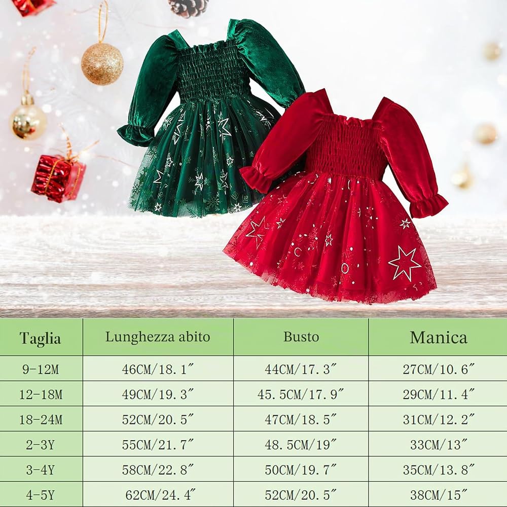 Winmany Neonate Natale Gonna di Pizzo Bambino Manica Lunga Velluto Tutu Vestito di Natale Principessa Abiti da Sposa