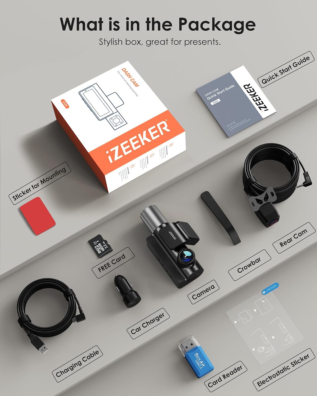 iZEEKER 4K Dash Cam Front, 2160P Car Camera with Free 32GB Card, Night Vision Dashcam with Loop Recording, G-Sensor Auto Lock, Parking Mode, WDR with Memory Card