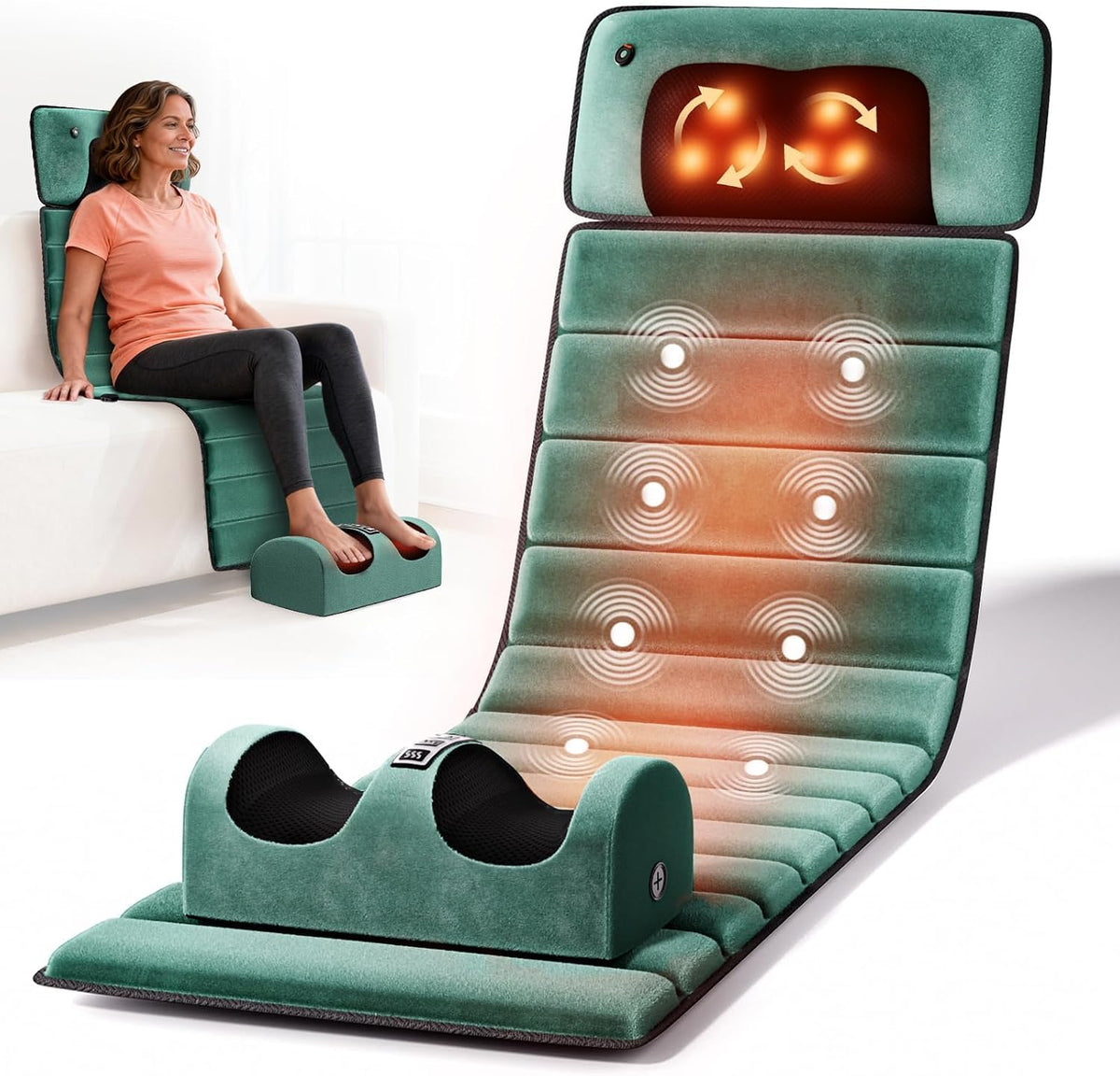 Velvet Full Body Massage Mat with Heat, Foldable Massager Chair Pad