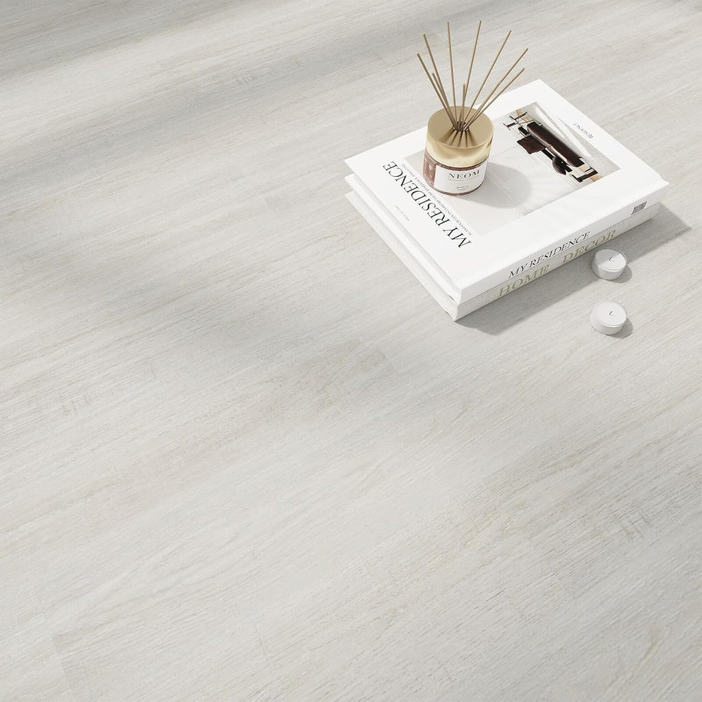 MULGREAT Vinyl Flooring, 16Pieces Self Adhesive Vinyl Floor Tiles, Waterproof Peel and Stick Floor Planks for Bedroom Bathroom Kitchen Hallway 16 Planks (2.23m²) Tea White