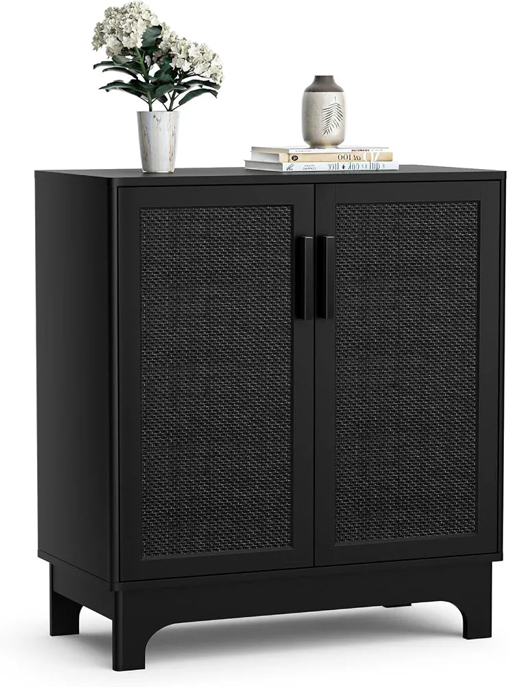 Rattan Sideboards for Living Room Black Kitchen Storage Cupboard