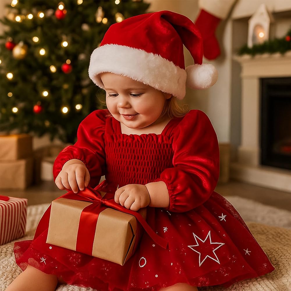 Winmany Neonate Natale Gonna di Pizzo Bambino Manica Lunga Velluto Tutu Vestito di Natale Principessa Abiti da Sposa