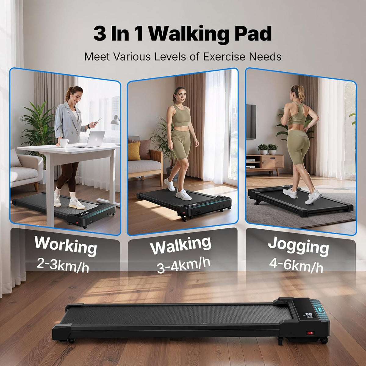 MERACH 2 IN 1 Walking Pad with 5% Incline, 2-6 km/h Treadmill for Home, 3.0HP Under Desk Treadmill, Walking Pad for Home and Office, Remote Control, Load Capacity up to 136 kg, LED Display, APP Black