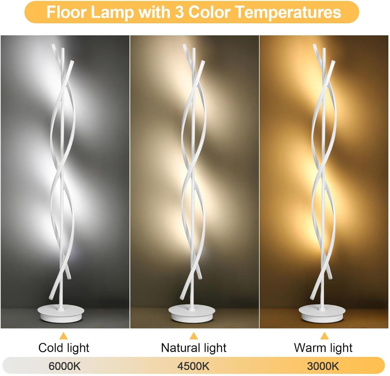 Floor Lamp,LED Floor Lamps for Living Room,3 Color Temperature & 5 Brightness Levels Standing Lamp,55'' White Lamps for Living Room with Remote Control and Foot Switch.