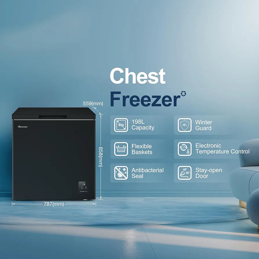 Fridgemaster MCF200EB 198L Chester Freezer 4 Star Freezer Rating - 55.9D x 78.7W x 85.8H cm Black - E Rated
