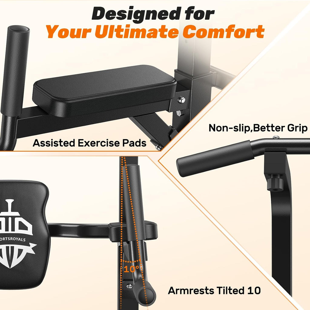 Sportsroyals Power Tower Pull Up Bar Station, 450LBS Stable Pull Up Dip Station for Home Gym Strength Training Equipment