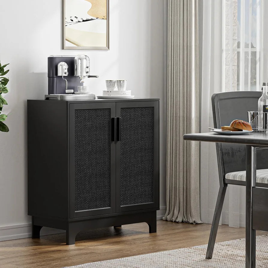 Rattan Sideboards for Living Room Black Kitchen Storage Cupboard