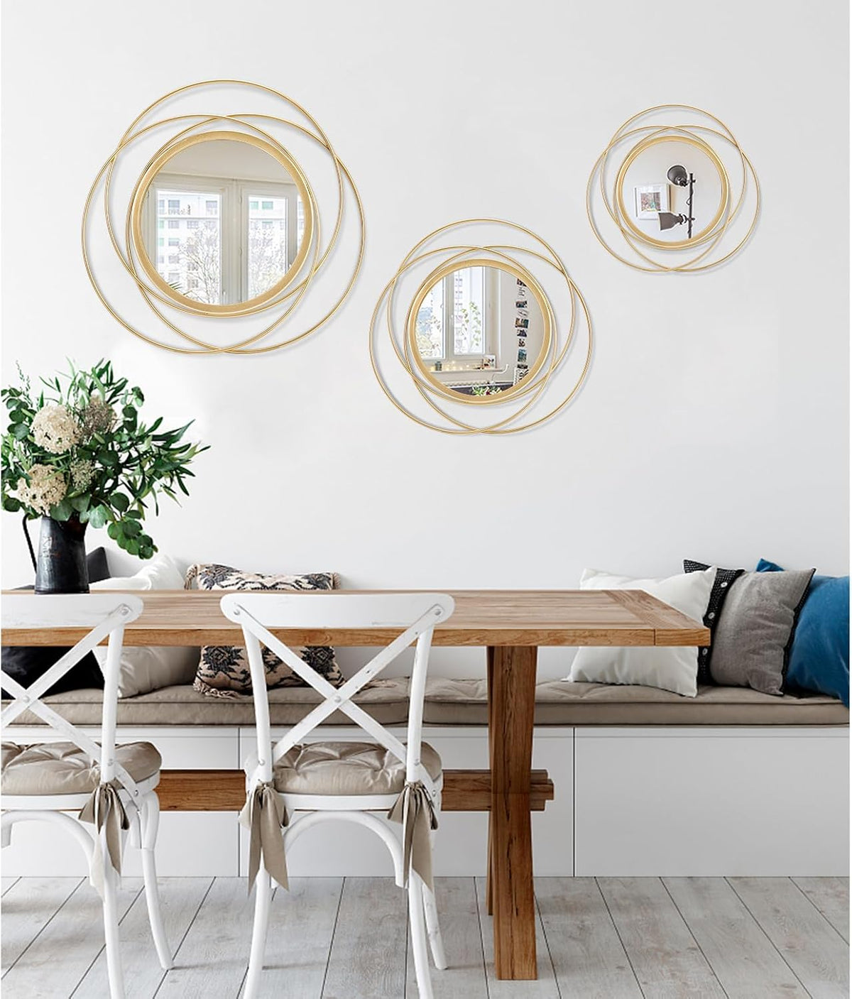Wall Mirror Mounted Gold Large Round Decorative Mirrors, Circle Metal Art Mirror Home for Bathroom Vanity, Living Room or Bedroom 60 x 60 cm 60L x 60W cm Circle&gold