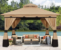 ABCCANOPY 3x3.6M Pop-up Gazebo Double Tier Roof Outdoor Canopy Shelter with Curtains Sidewalls, Beige
