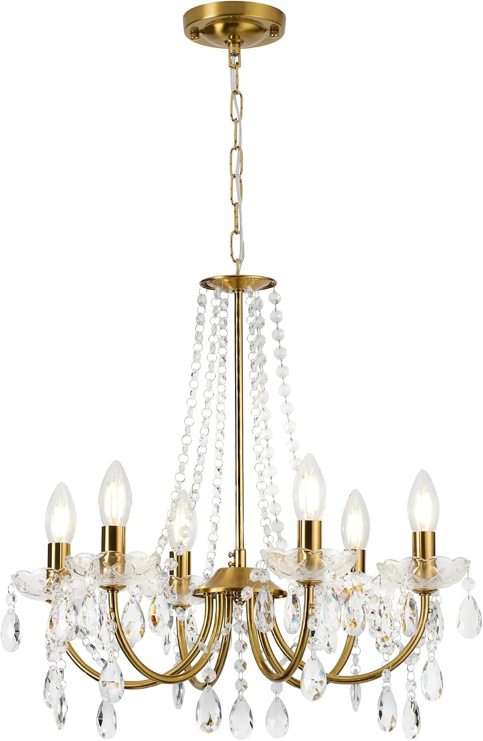 Crystal Chandelier,K9 Crystal Pendant Lighting for Living Room Golden Ceiling Fixture for Wedding,Kitchen,Dining,Foyer,H 18.5" x W 21.3"