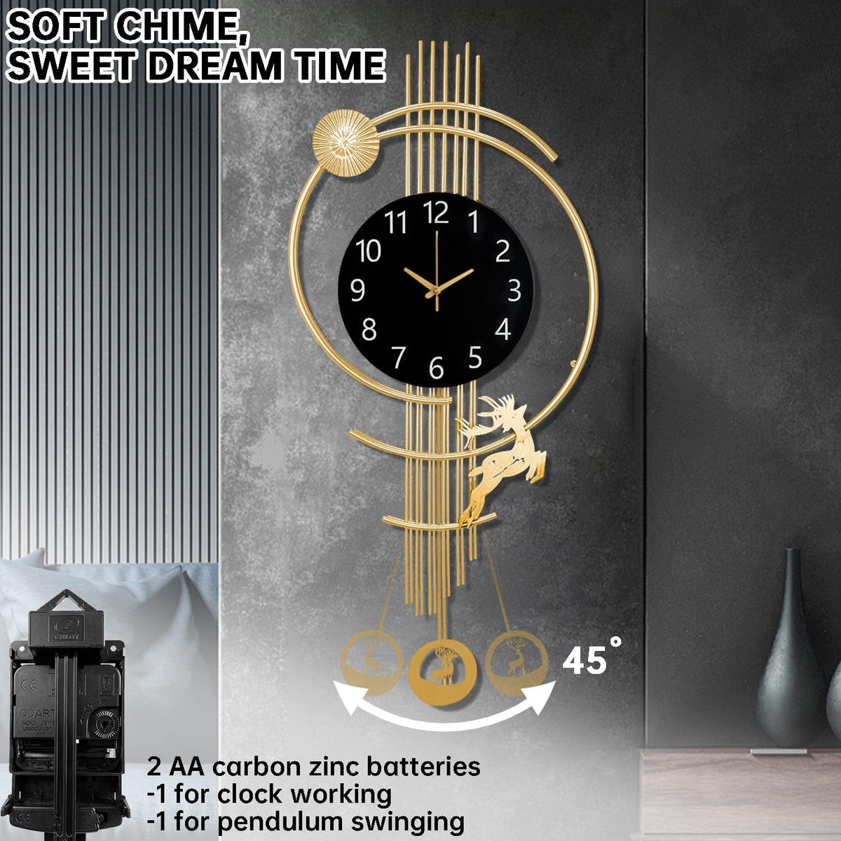 Large Wall Clocks for Living Room, Silent Non Ticking Battery Operated Oversized Modern Wall Clock