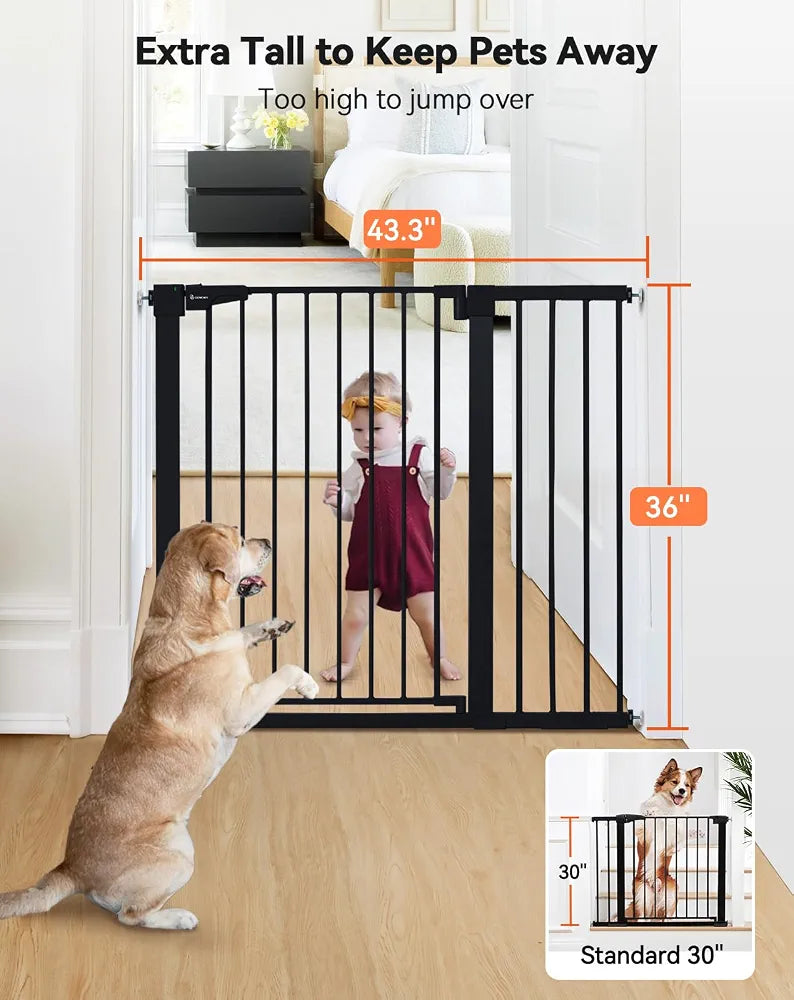 COMOMY Baby Gate Stairs, Dog Gate Pressure Fit, Black 91.5cm Tall 75-110cm