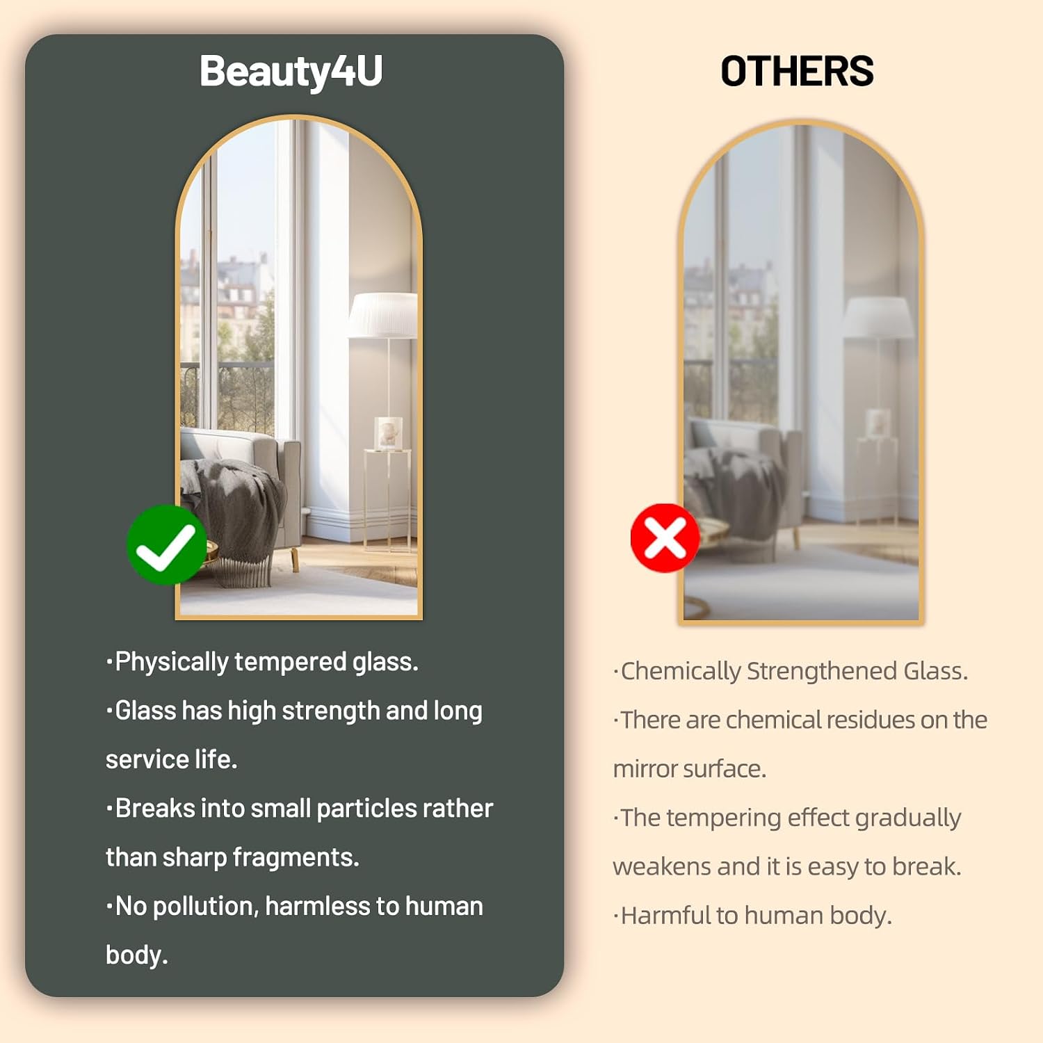 Beauty4U Arched Full Length Mirror 200x100cm, Gold | Free Standing, Hanging or Leaning, Arched Top Large Floor Mirror with Aluminum Alloy Frame for Living Room or Bedroom