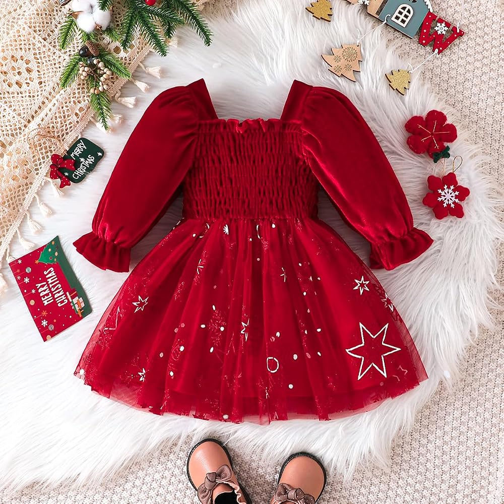 Winmany Neonate Natale Gonna di Pizzo Bambino Manica Lunga Velluto Tutu Vestito di Natale Principessa Abiti da Sposa