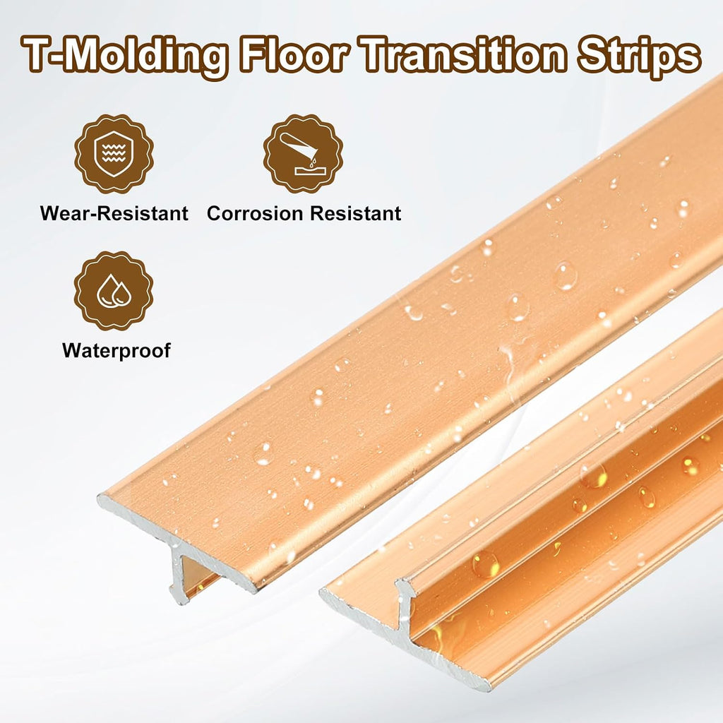 sourcing map 3Pcs 2.9ft x 0.47" t Molding Floor Transition Strips, Aluminium Alloy Vinyl Flooring Gap Trim for Joining Laminate Planks Tiles Floor Gaps, Gold 2.9Ft x 0.47" Gold 3