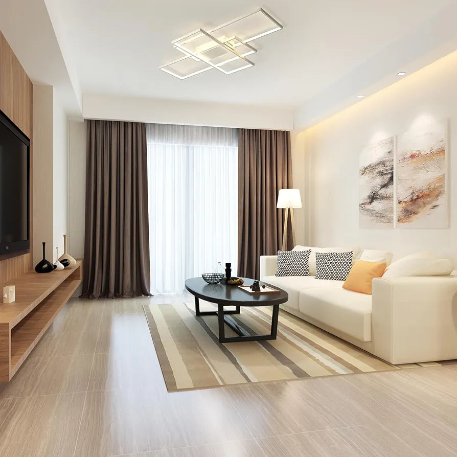 White Modern LED Ceiling Light, Dimmable Remote Control, 50W, 90cm