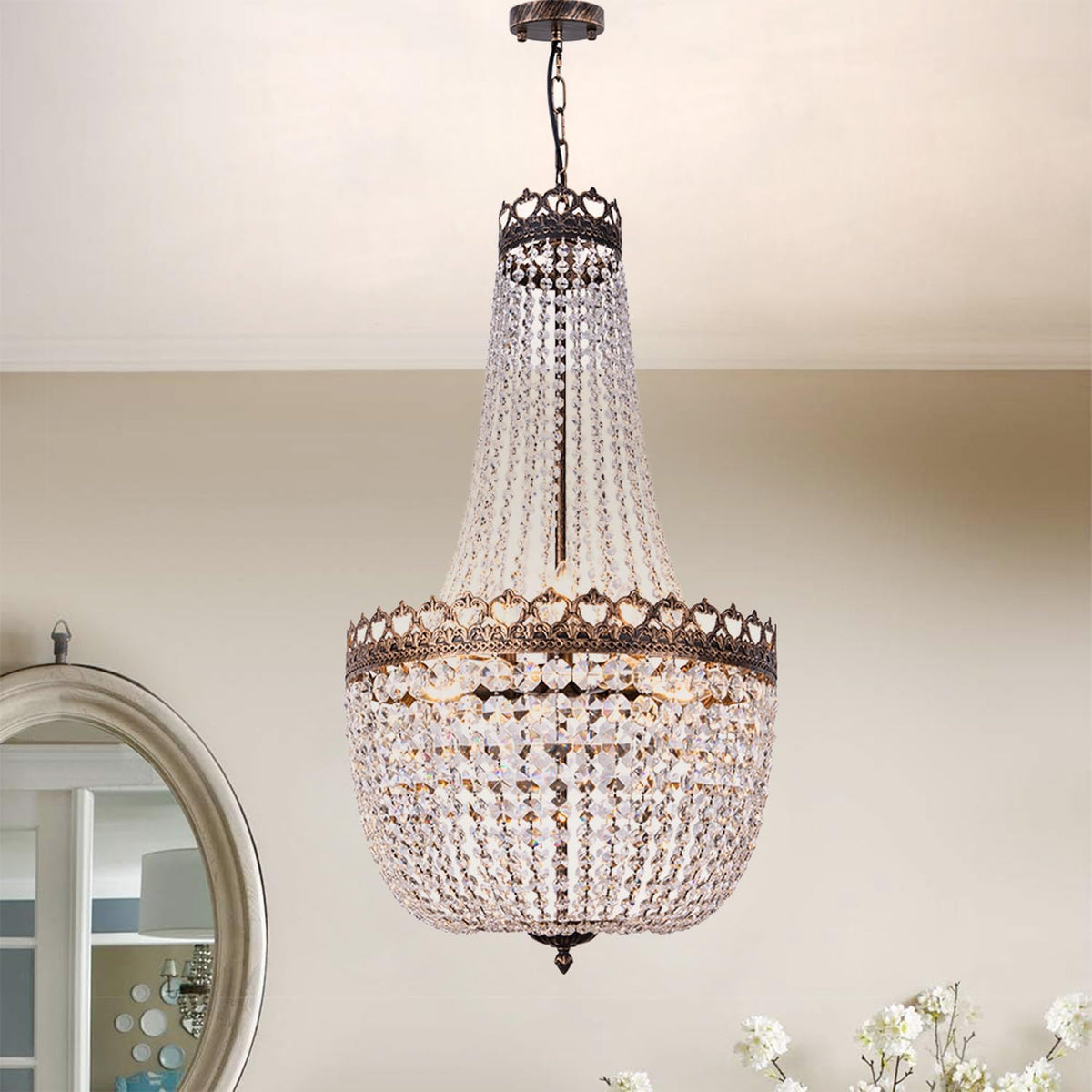 Crystal Chandelier Lights, 9-Light French Empire Foyer Chandelier Pendant, Hanging Ceiling Lighting Fixture for Hallway Dining Living Room Bedroom
