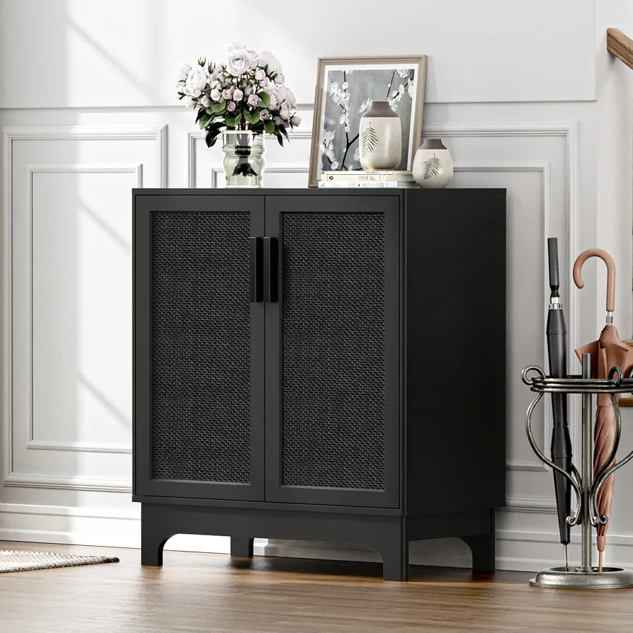 Rattan Sideboards for Living Room Black Kitchen Storage Cupboard
