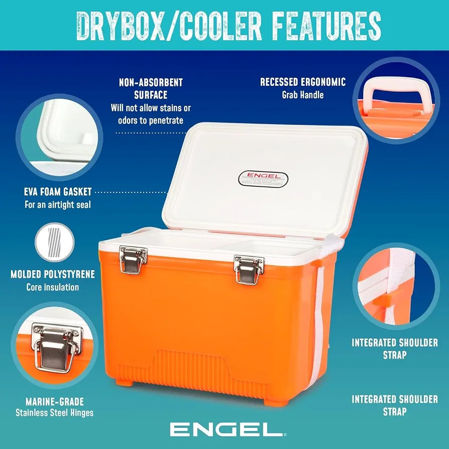 ENGEL Cooler Box 12.3 L - Leak-Proof, Drybox Cooler for Camping, Fishing, Hiking,Picnic - Mini Ice Boxes for 15 Cans, 38 x 25.4 x 28.5 CM - Small Cool Box for Drinks and Food