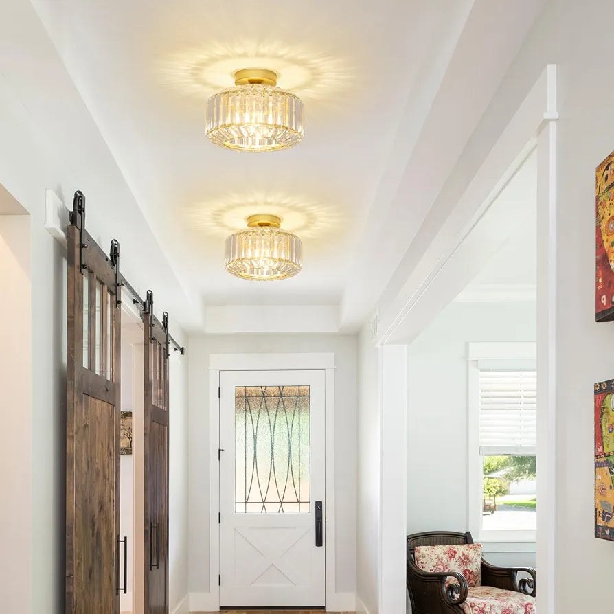 Rayofly Modern Crystal Chandeliers, Gold Ceiling Light Fitting with Glass Lampshade, Semi Flush Lights for Living Room, Bedroom, Kitchen, Hallway, Bathroom