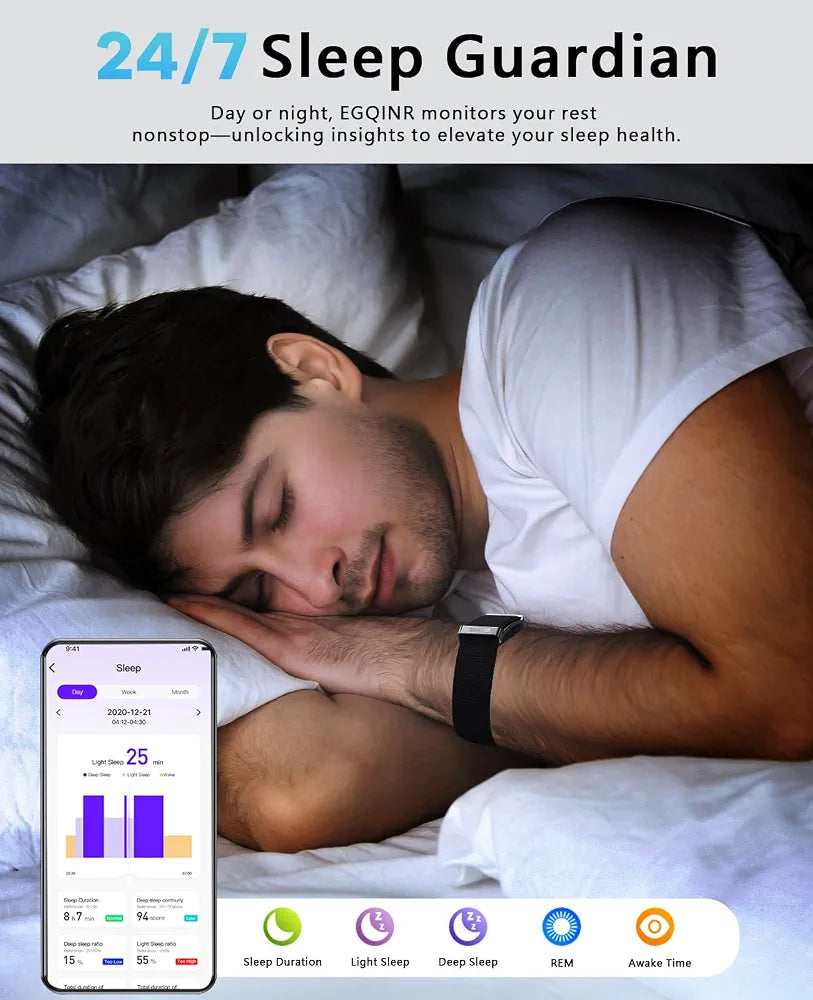 EGQINR Upgrade Smart Bracelet for Men Women, Fitness Trackers, 24/7 Continuous Heart Rate/Blood Pressure/HRV/Stress Monitor, 24H Sleep Tracker, 170+ Sports Modes Smart Wristband with Free APP 2 Bands