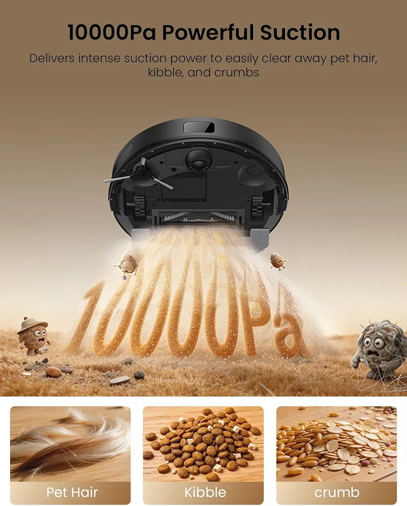 Proscenic Q8MAX+ Robot Vacuum Cleaner with Mop, 8000Pa Strong Suction, Lidar Navigation Robotic Vacuum with Smart Obstacle Avoidance, 200mins Runtime, APP/Remote/Voice Control, for Hard Floors Carpets