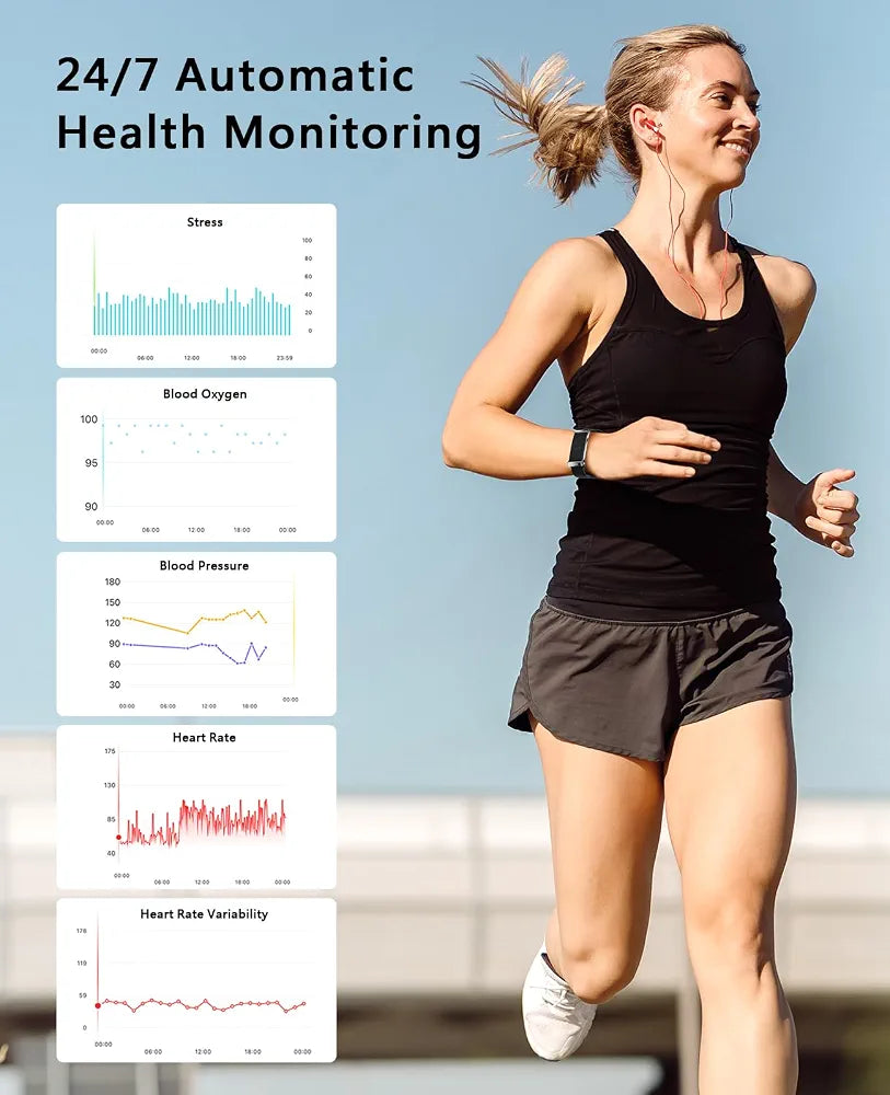 EGQINR Upgrade Smart Bracelet for Men Women, Fitness Trackers, 24/7 Continuous Heart Rate/Blood Pressure/HRV/Stress Monitor, 24H Sleep Tracker, 170+ Sports Modes Smart Wristband with Free APP 2 Bands