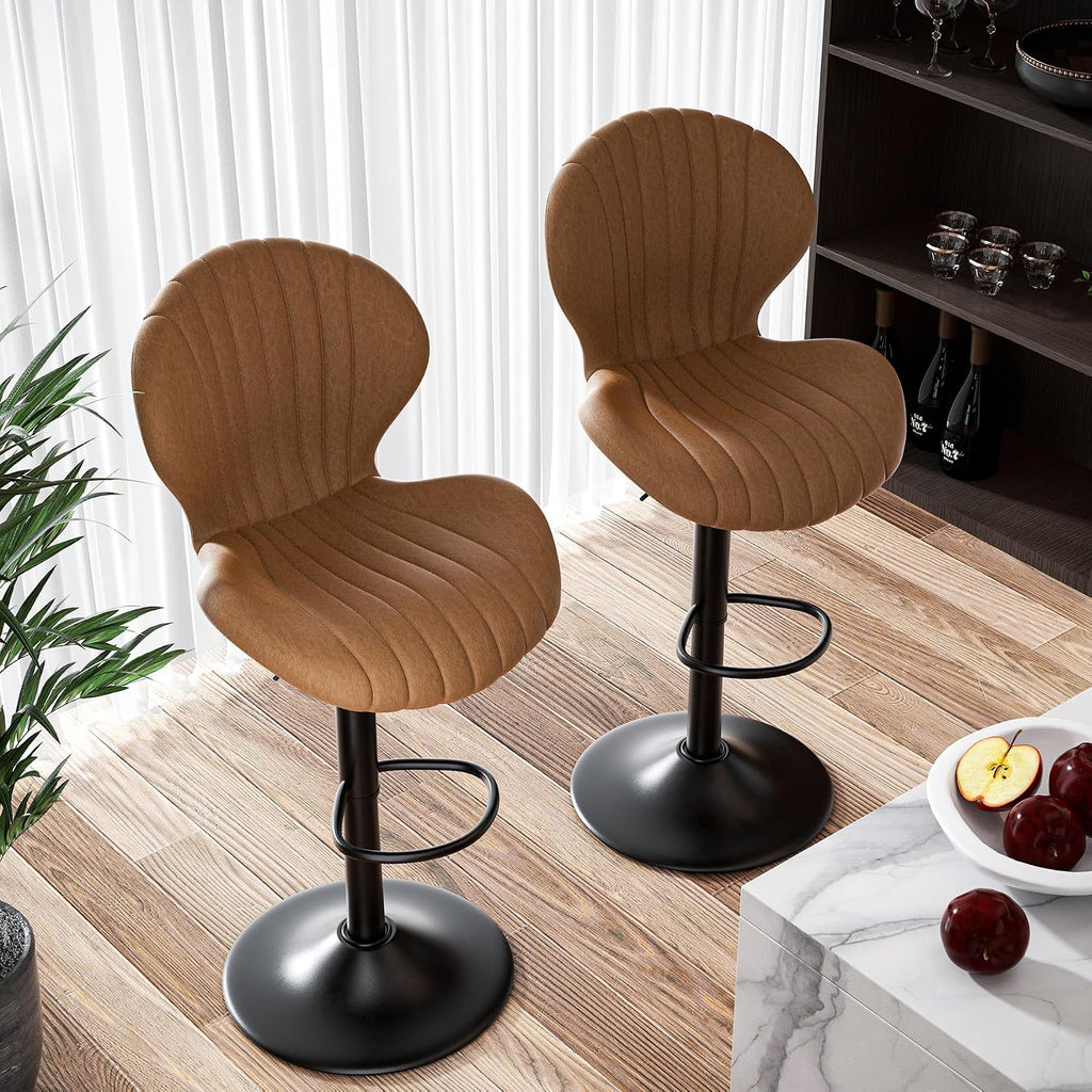 Hawthyhome Bar Stools Set of 2 Backrest Kitchen Bar stools Brown