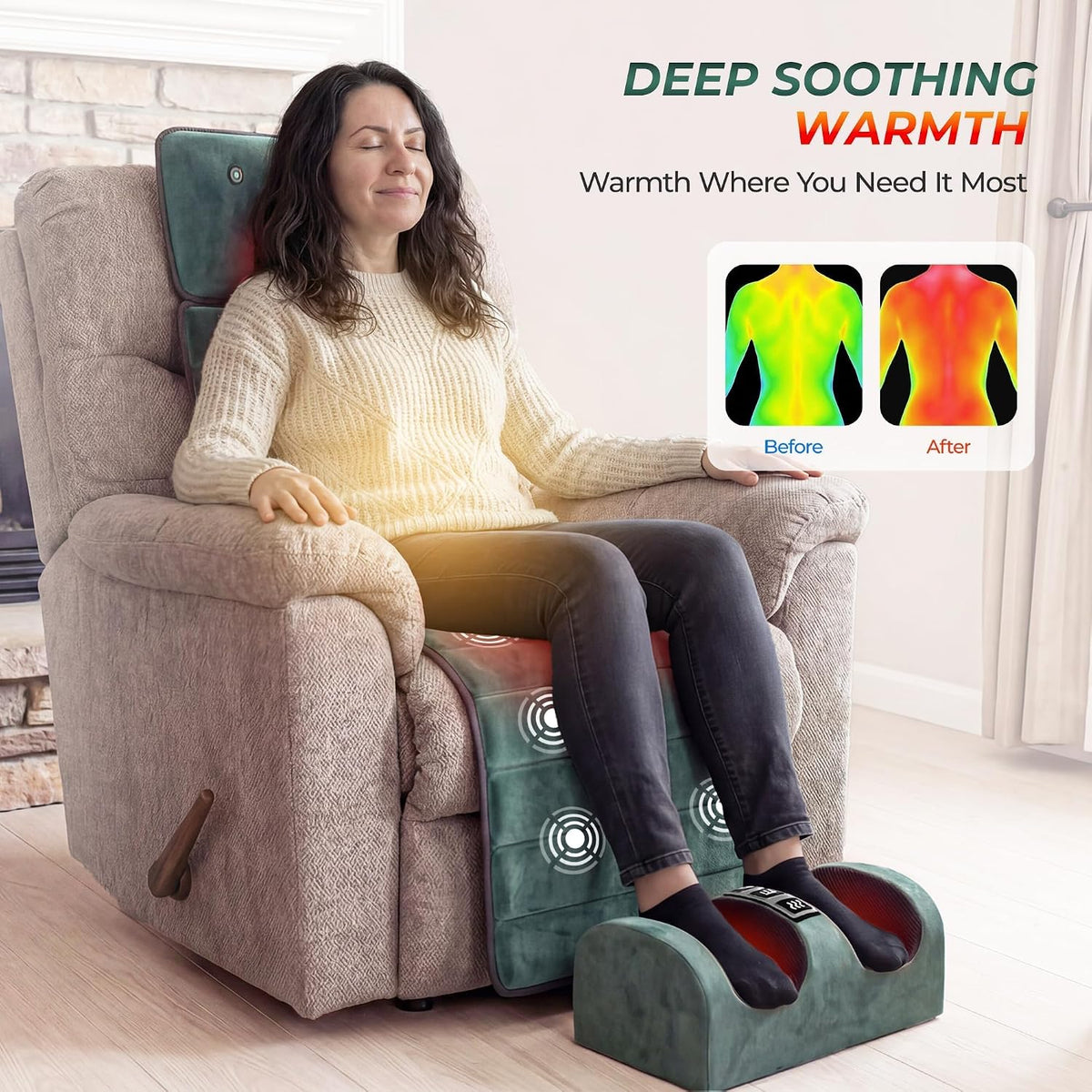 Velvet Full Body Massage Mat with Heat, Foldable Massager Chair Pad