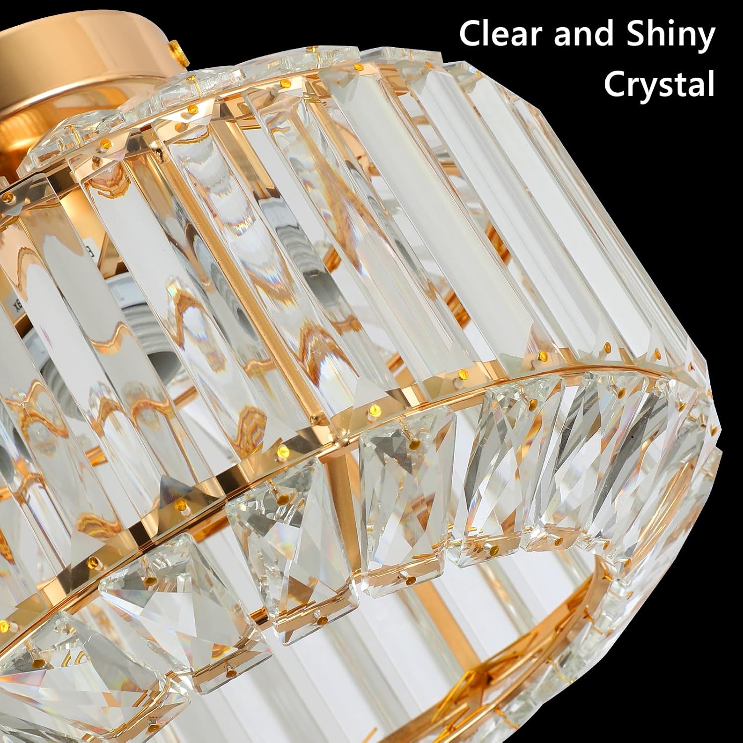 Rayofly Modern Crystal Chandeliers, Gold Ceiling Light Fitting with Glass Lampshade, Semi Flush Lights for Living Room, Bedroom, Kitchen, Hallway, Bathroom