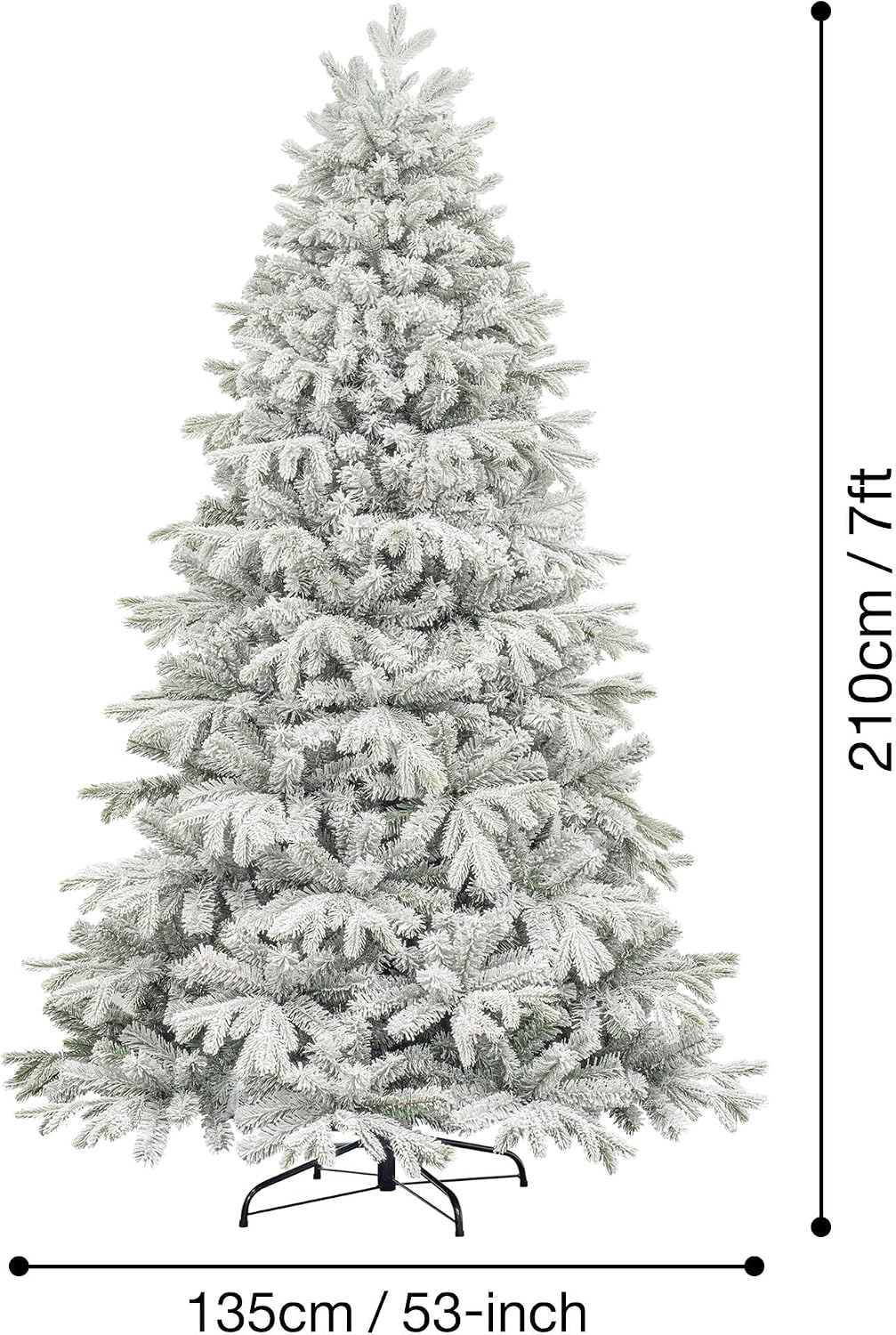 KI Store 7ft Flocked Christmas Tree Unlit Realistic Downswept Artificial Hinged Christmas Fir Tree with Snow Flocking White