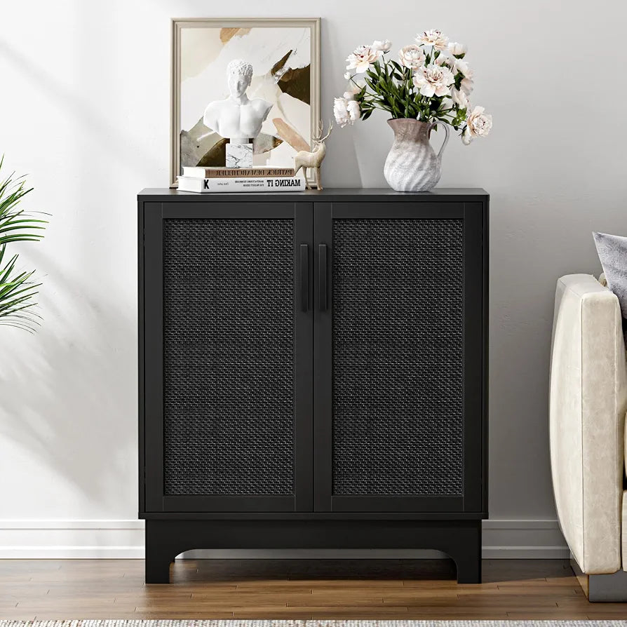 Rattan Sideboards for Living Room Black Kitchen Storage Cupboard