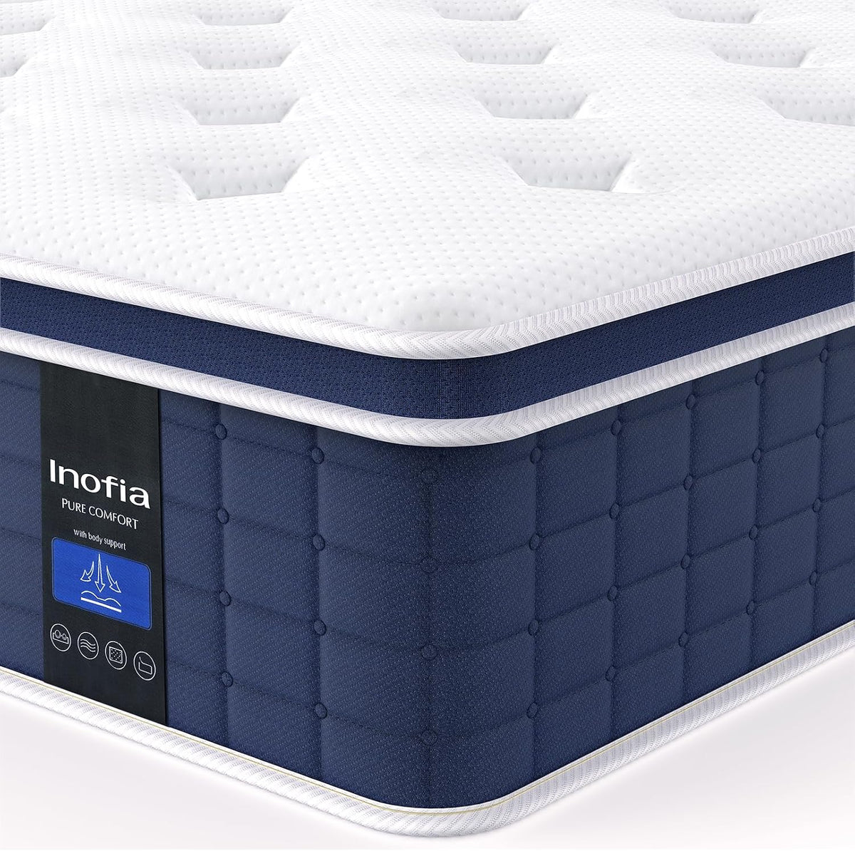 Inofia Double Mattress, 12 Inch Memory Foam Sprung Mattress Airy Cooling | Sleep Cool and Supportive,Pressure Relieving,Airy Comfort Foam,Medium Firm,Hybrid Mattress,Breathable, Motion Isolation Double(135×190×30cm)