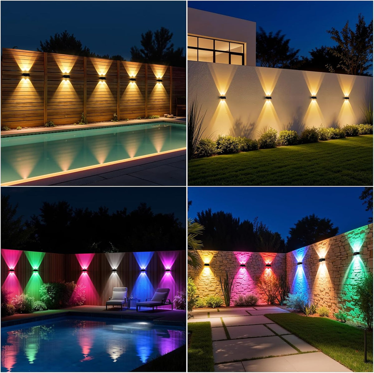 Solar Fence Lights,6 Pack Deck Light,Led Outdoor Lights 3000K/4500K/6000K+ RGB Up & Down Wall Lights Waterproof,Solar Powered Light for Backyard/Pool/Railing/Patio/Porch/Step Black Black 6 Pack