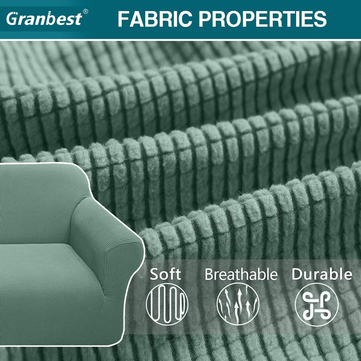 GRANBEST 3 Seater Stretch Sofa Cover – Super Soft Spandex, Khaki Green