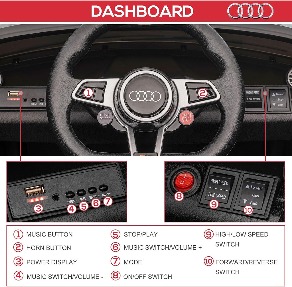 HOMCOM Audi TT RS Licensed 12V Kids' Electric Ride on Car for Kids Black
